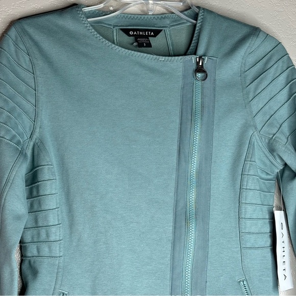 Athleta Small Tiffany Blue Work Out Moto Ribbed Jacket Zipper Front Zip Pockets - Picture 13 of 16